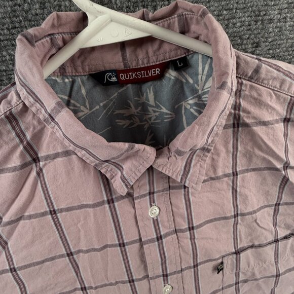 Quiksilver Button Up Shirt Long Sleeve Men Skate Surf Light Red Large Cotton - Picture 7 of 11